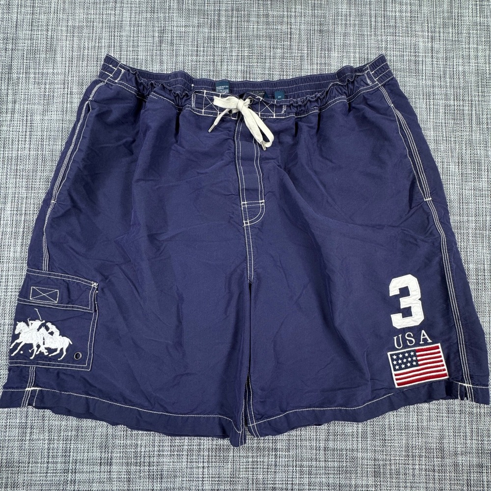 Polo Ralph Lauren Mens Swim Trunks 1XB Big Navy USA Flag Pony Cargo Board Shorts